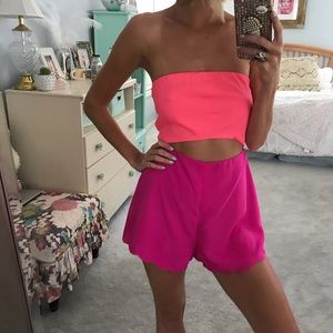 Pink strapless romper